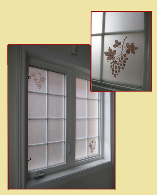 Decorative privacy window film with elegant grapes cut in fim for decorative enhancement