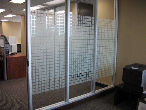 interior office glass privacy with decorative window film Toronto