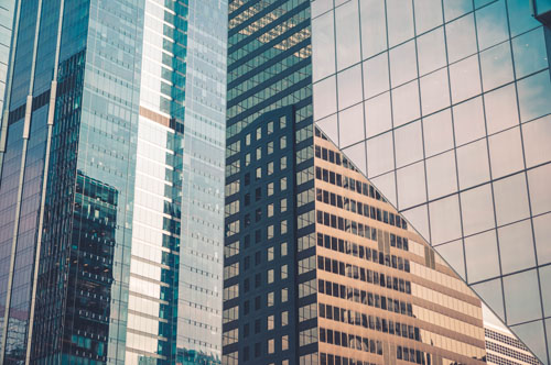 mirrored glass buildings