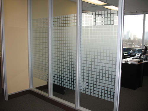 after decorative privacy window film geometric Toronto installation